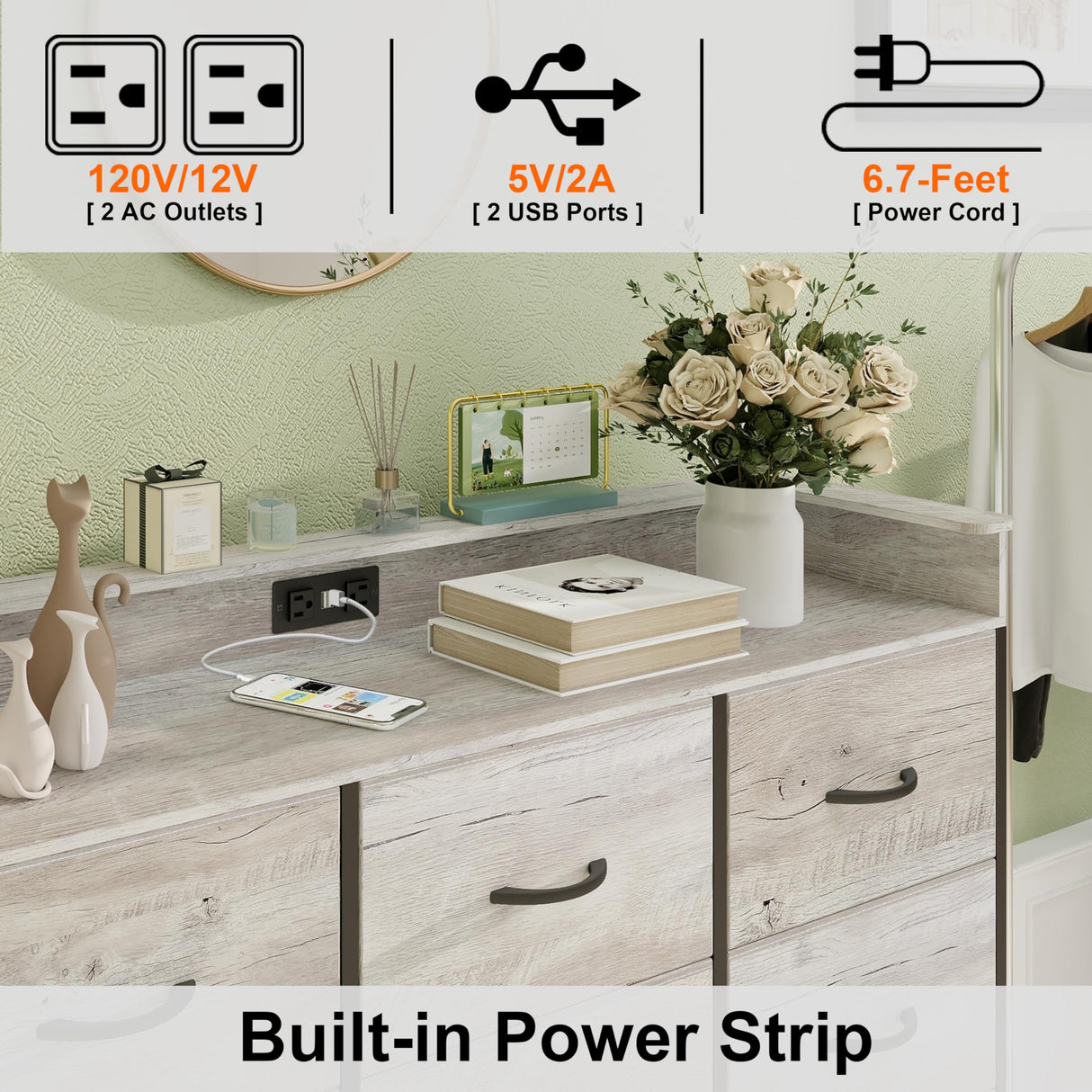 Welfuturer Dresser for Bedroom with 12 Drawers LED Dressers & Chests of Drawers Charging Station Fabric Dresser Storage Organizer Unit for Hallway Entryway Closets Sturdy Steel Frame Wood Top Gray Welfuturer