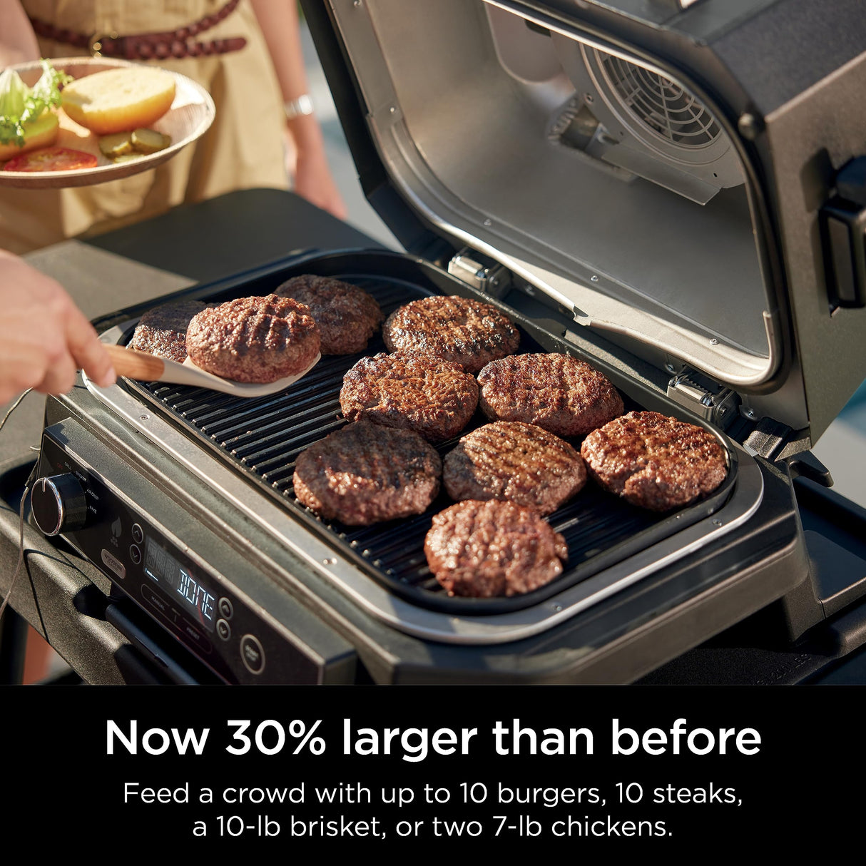 Ninja, Woodfire Pro XL Outdoor Grill & Smoker, Thermometer, 4-in-1 Master Grill, BBQ Smoker, Outdoor Air Fryer, Bake, Portable, Electric Grill, Dark Grey, OG850 Ninja