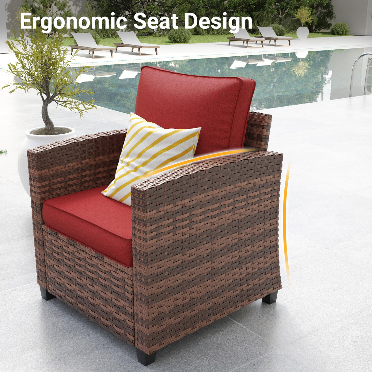 VONZOY Patio Furniture Set, 5 Pieces Outdoor Sectional Couch with Chairs, Ottomans and Thick Cushions, All Weather Wicker Rattan Patio Conversation Set, Wine Red VONZOY