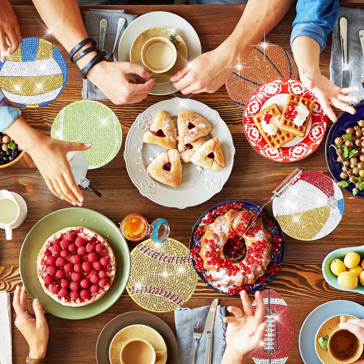 YLOLUL 10 Pcs Balls Shaped Diamond Painting Coasters Kits DIY Soccer Ball Football Diamond Painting Coasters with Holder for Beginners Adults and Kids Art Craft Supplies Gift YLOLUL