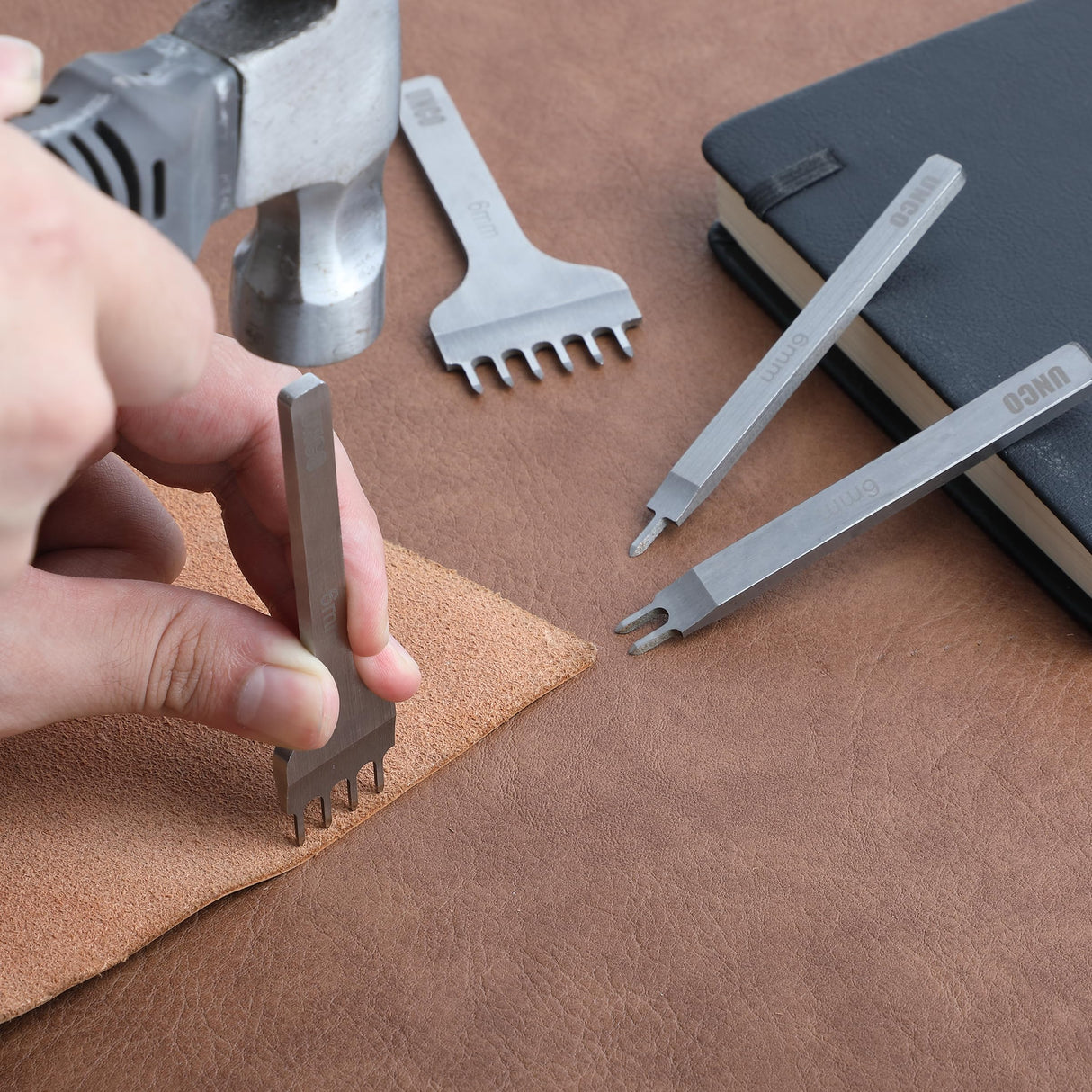 UNCO Leather Stitching Tool, 4 Pack, 3mm, 1/2/4/6 Prong, Chisel, Hole Punch UNCO