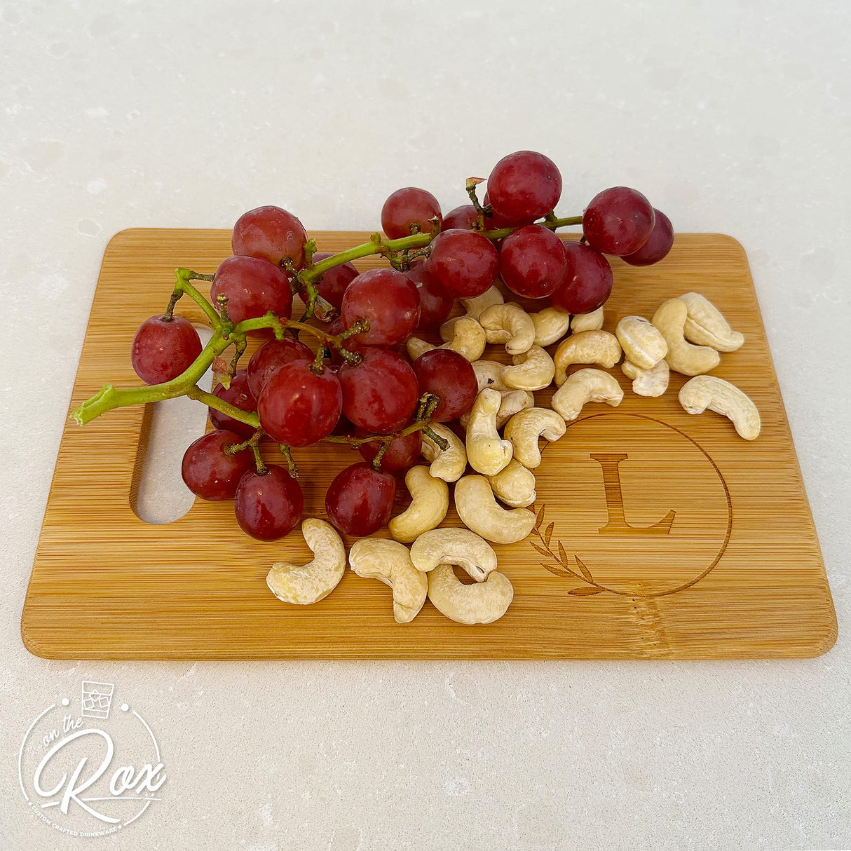 Personalized Cutting Boards - Small Monogrammed Engraved Cutting Board (H) - 9x6 Customized Bamboo Cutting Board with Initials - Wedding Kitchen Gift - Wooden Custom Charcuterie Boards by On The Rox On The Rox