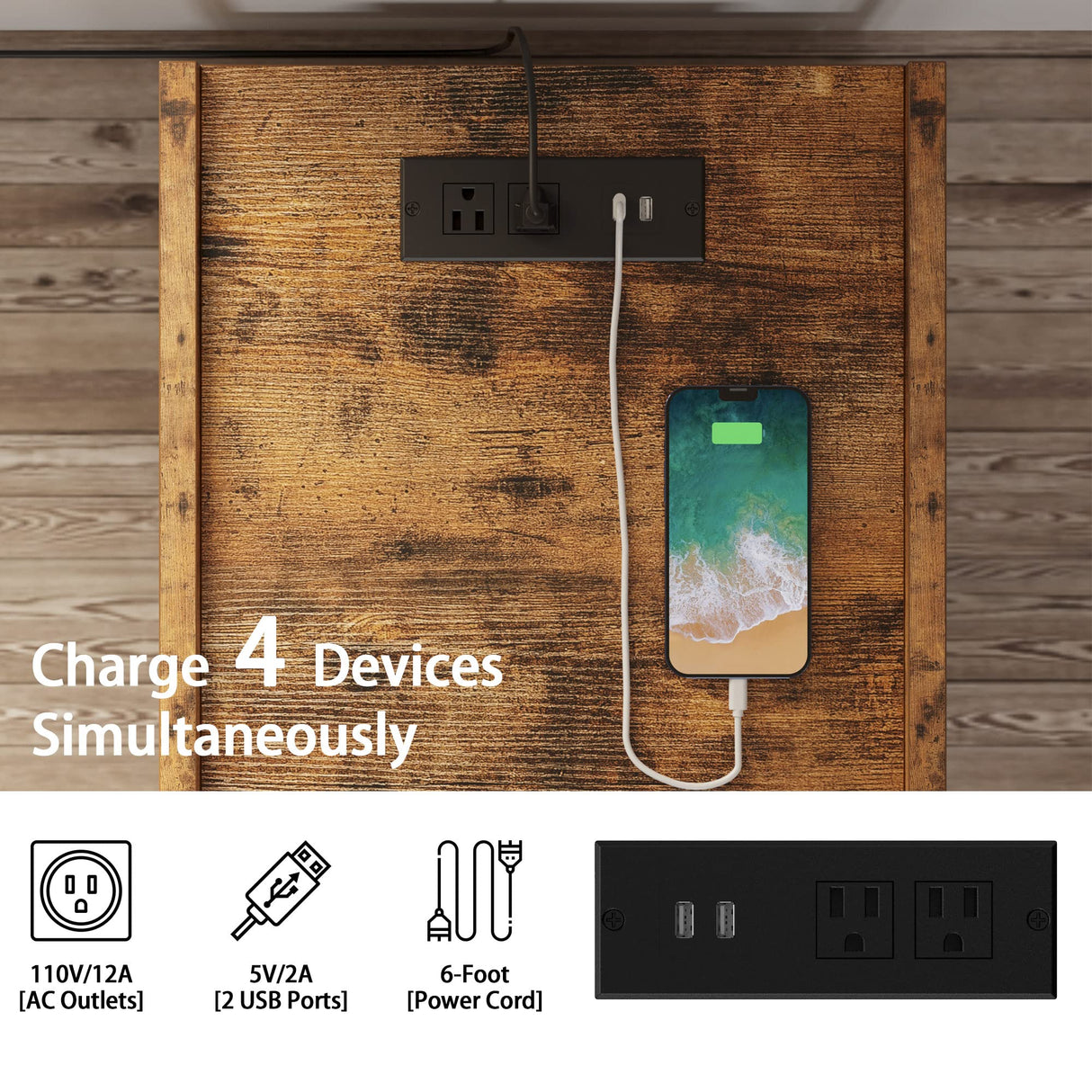 LIKIMIO Nightstand, Set of 2 Bedside Table with Charging Station, Small End Table with Storage Drawer and Shelf for Bedroom and Living Room, Easy Assembly, Stable and Sturdy, Vintage Brown LIKIMIO