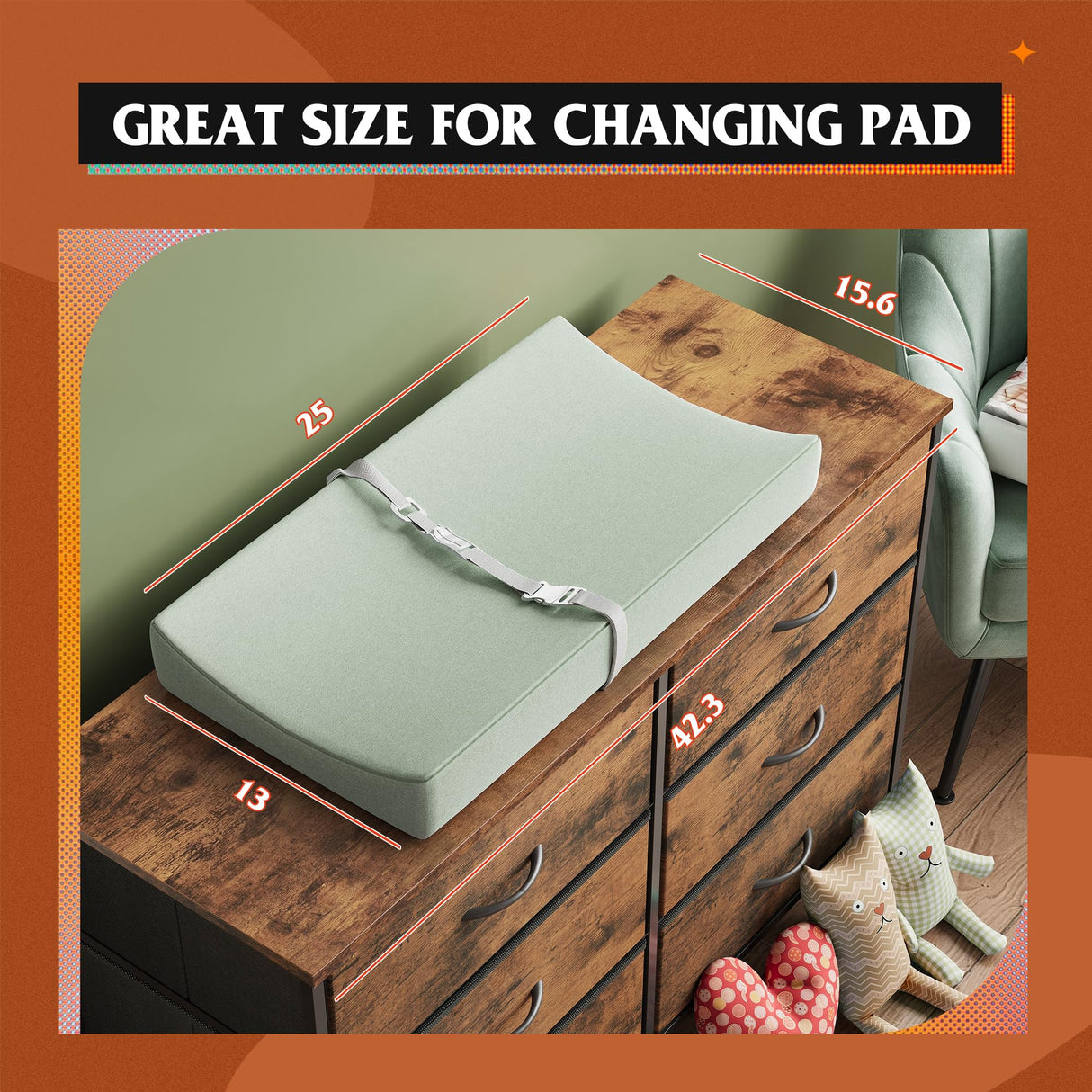 WLIVE Wide Dresser with 6 Drawers, TV Stand for 50 Inches TV, Entertainment Center with Metal Frame, Wooden Top, Fabric Storage Dresser for Bedroom, Hallway, Entryway, Rustic Brown Wood Grain Print WLIVE