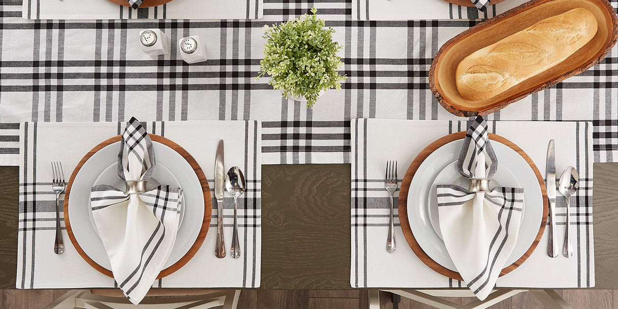 DII Home Sweet Farmhouse Plaid Tabletop Collection, Placemat Set, 13x19, French Stripe Black, 6 Piece DII