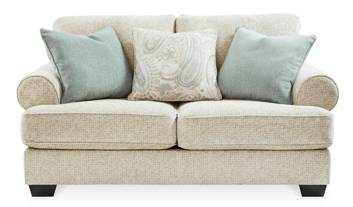 Signature Design by Ashley Monaghan Vintage Loveseat with Accent Pillows, Reversible Cushions and Rolled Arms, Beige Signature Design by Ashley