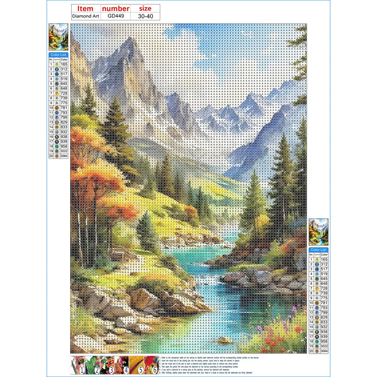 GDYEEH DIY Snowy Mountain 5D Diamond Art Kits, Round Full Drill Sparkling River Stream Diamond Painting Picture, Forest Painting by Numbers Art Kits for Adults Beginners Home Wall Decor 12x16 inch GDYEEH