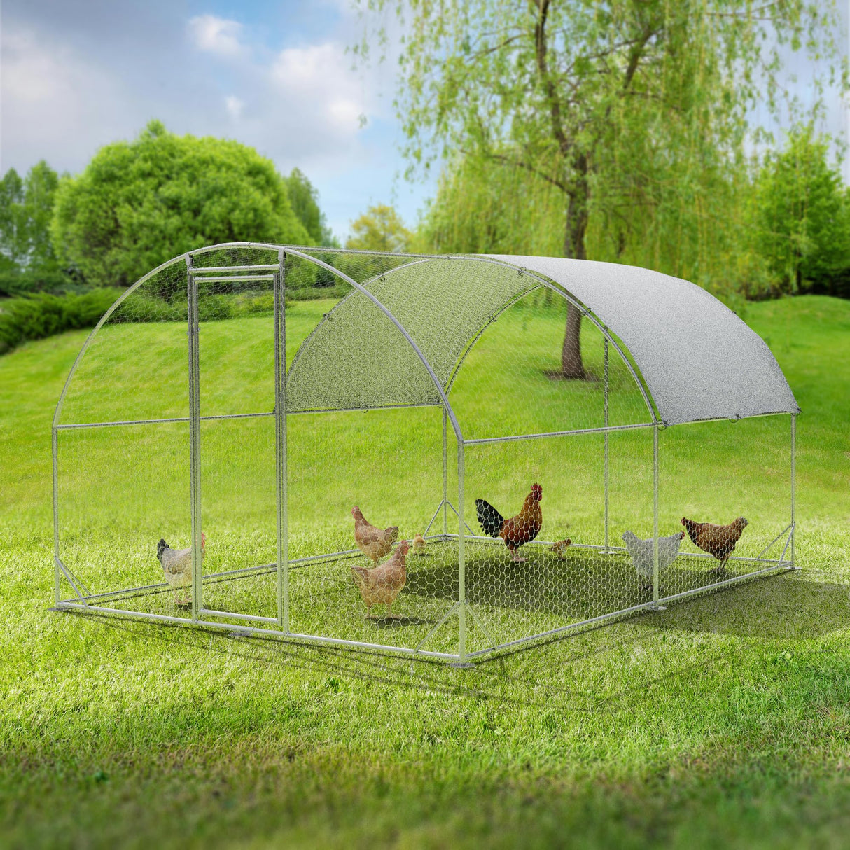 Large Metal Chicken Coop,Outdoor Chicken Coop Run Chicken Shelter with Water-Resident and Anti-UV Cover,Dome Roof Walk-in Poultry Cage Duck Rabbit House for Outside,Backyard and Farm,9'x13'x6.5' HOOYEAH