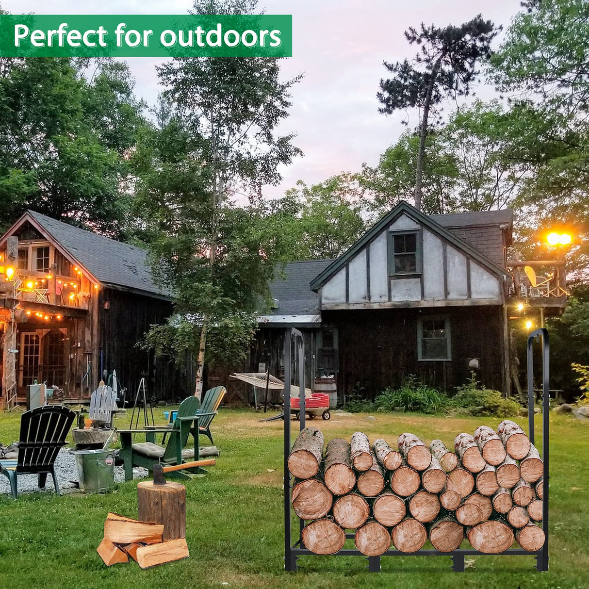 CONNOO 4ft Firewood Rack Stand Heavy Duty Firewood Log Rack Holder Fireplace Wood Storage Holder for Indoor Outdoor Metal Pile Log Stand Stacker Holder, Matte Black CONNOO