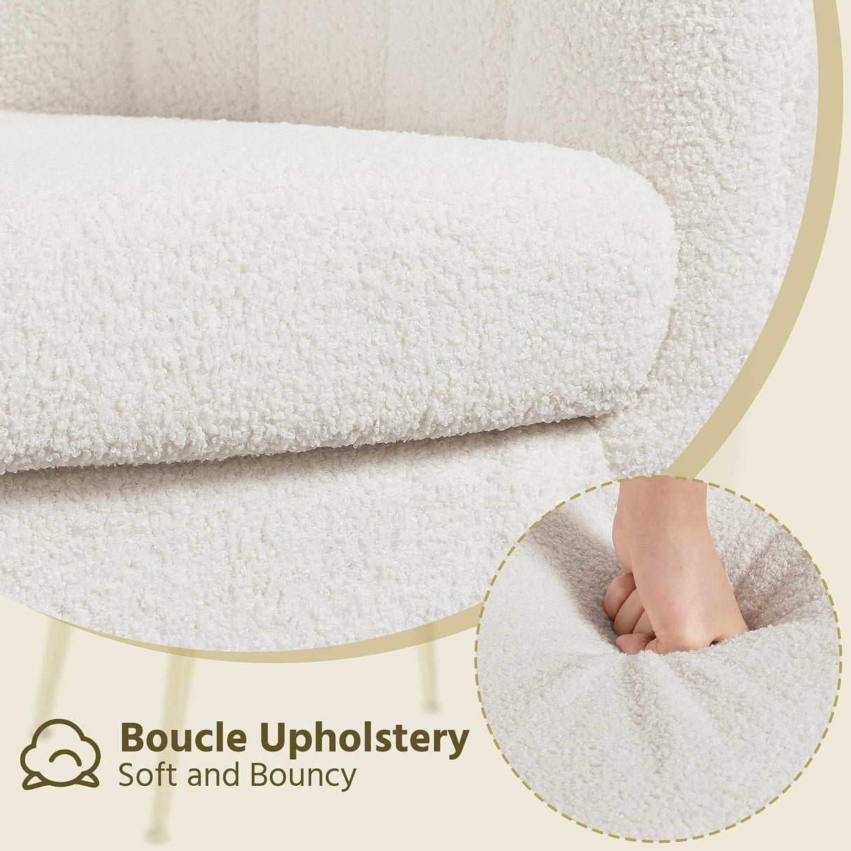 Yaheetech Sherpa Fabric Accent Chair, Modern Cozy Vanity Chair with Gold Metal Legs, Boucle Fabric Armchair with Removable Seat Cushion for Living Room Bedroom Office Guest Room, Ivory Yaheetech