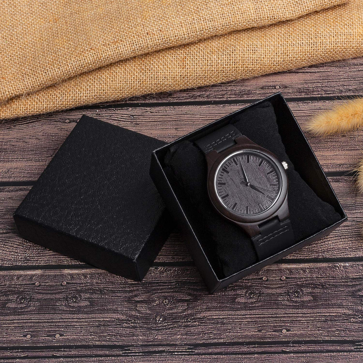 Fodiyaer Custom Engraved Wood Watch Gifts for Dad from Son As Personalized Christmas Birthday Father Day Wooden Gifts Idea with Cowhide Leather Strap Fodiyaer