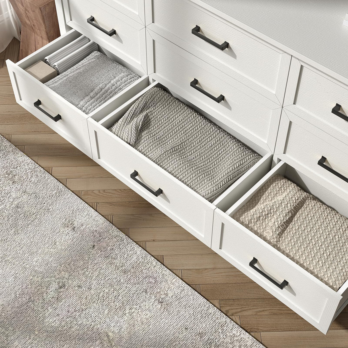 BAZELOR Farmhouse 9 Drawers Dresser for Bedroom, Wood Rustic Wide Chest with Metal Handles, Storage Dressers Organizer for Bedroom, Hallway, Entryway, White BAZELOR