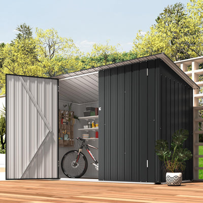 AECOJOY 7x3 Lean to Shed, 3x7 Outdoor Bike Sheds & Outdoor Storage Clearance, Small Lean to Metal Storage Shed, Outdoor Storage Cabinet Weatherproof for Bikes in Dark Grey