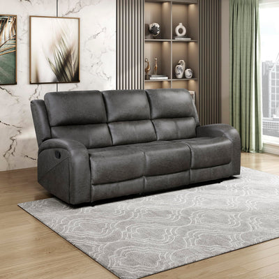 Lexicon Manual Double Reclining Sofa, Polished Microfiber Manual Wall Hugger Sofa Recliner for Living Room, Home Theater Seating, Track Arm, Stitching Cushion, Padded Foam Seat Cushion, Gray