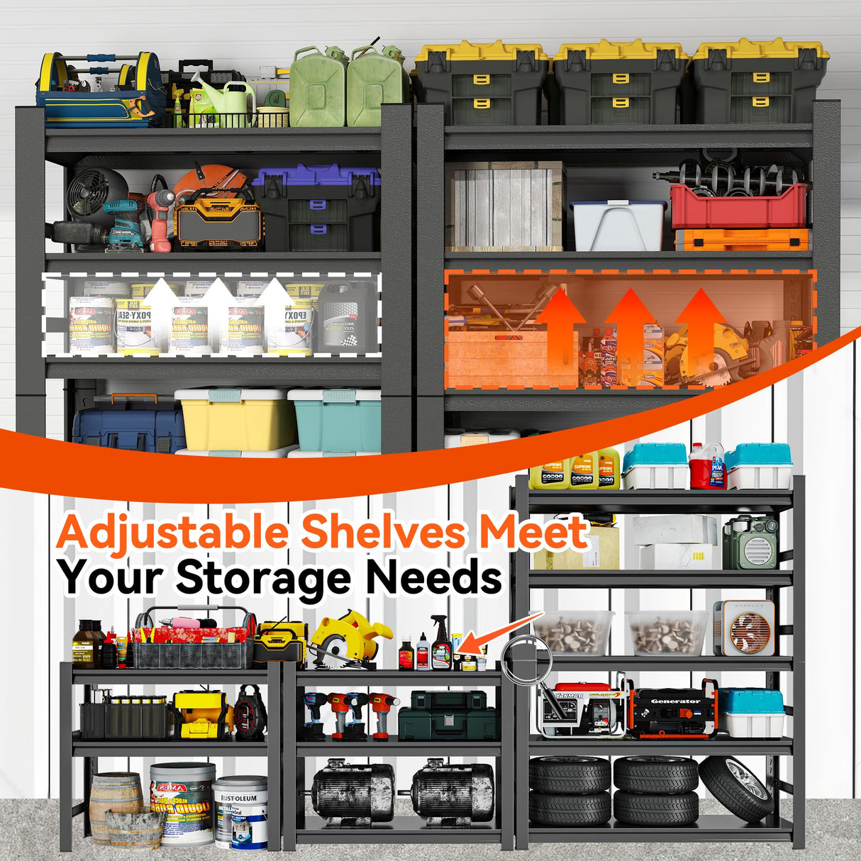 Notmise Garage Shelving Units and Storage, Heavy Duty Storage Shelves Adjustable Tall Shelf Steel Shelving for Industrial, Warehouse, Basement (78" H x 47.24" W x 18" D) Notmise