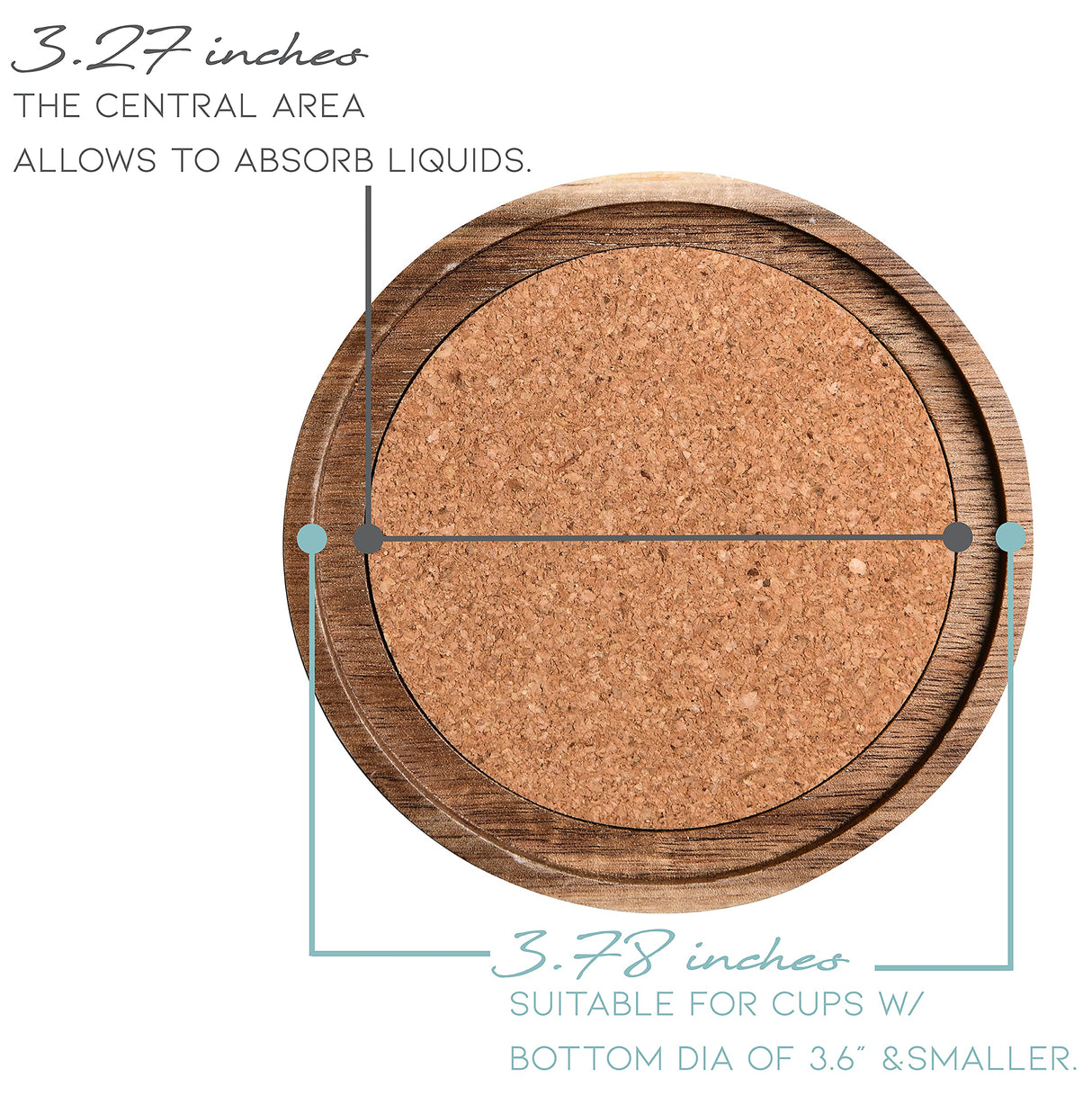 Acacia Wood Coasters for Drinks, 4.13 Inch, Set of 6, Absorbent and Insulation Cork Stackable Cup Holders, Rustic Coasters for Wooden Table, Designed by S1EGAN S1EGAN