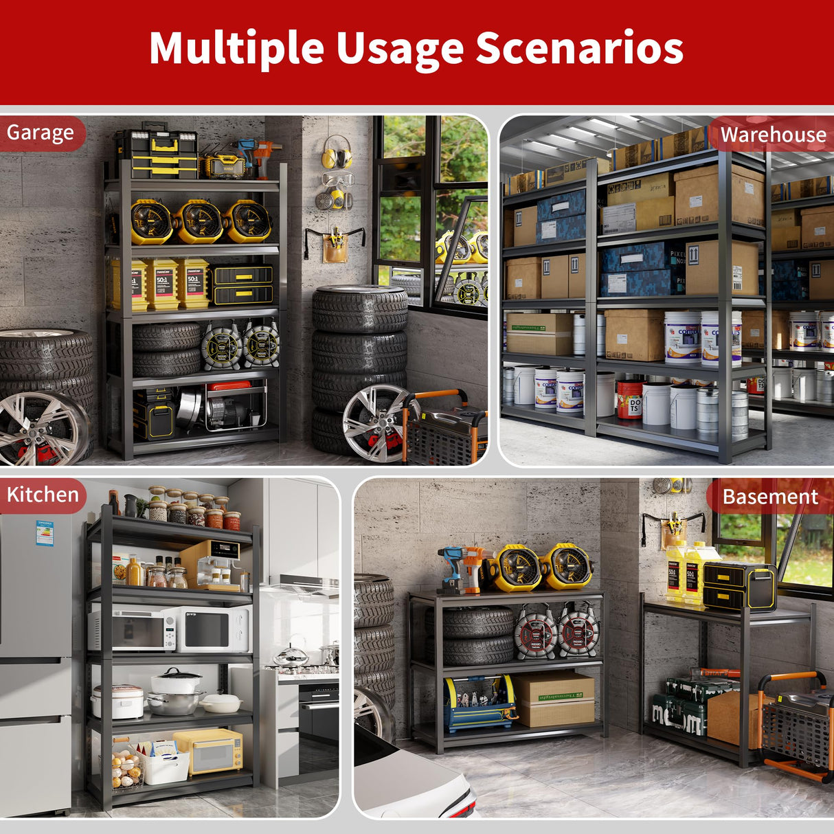 ZLBRDS 72" H Garage Shelving, 2500LBS Heavy Duty Shelving, Adjustable 5 Tier Metal Garage Storage Shelves, Storage Shelves for Industrial, Warehouse, Basement ZLBRDS