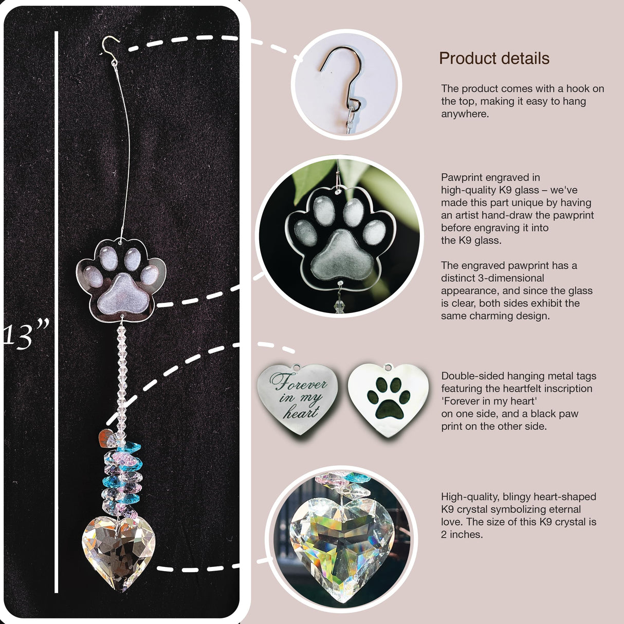 Pet Memorial Suncatcher, Dog Memorial Gifts, Pet Loss, Pet Sympathy, Thoughtful Dogs and Cats Remembrance, Bereavement Gifts ARUN