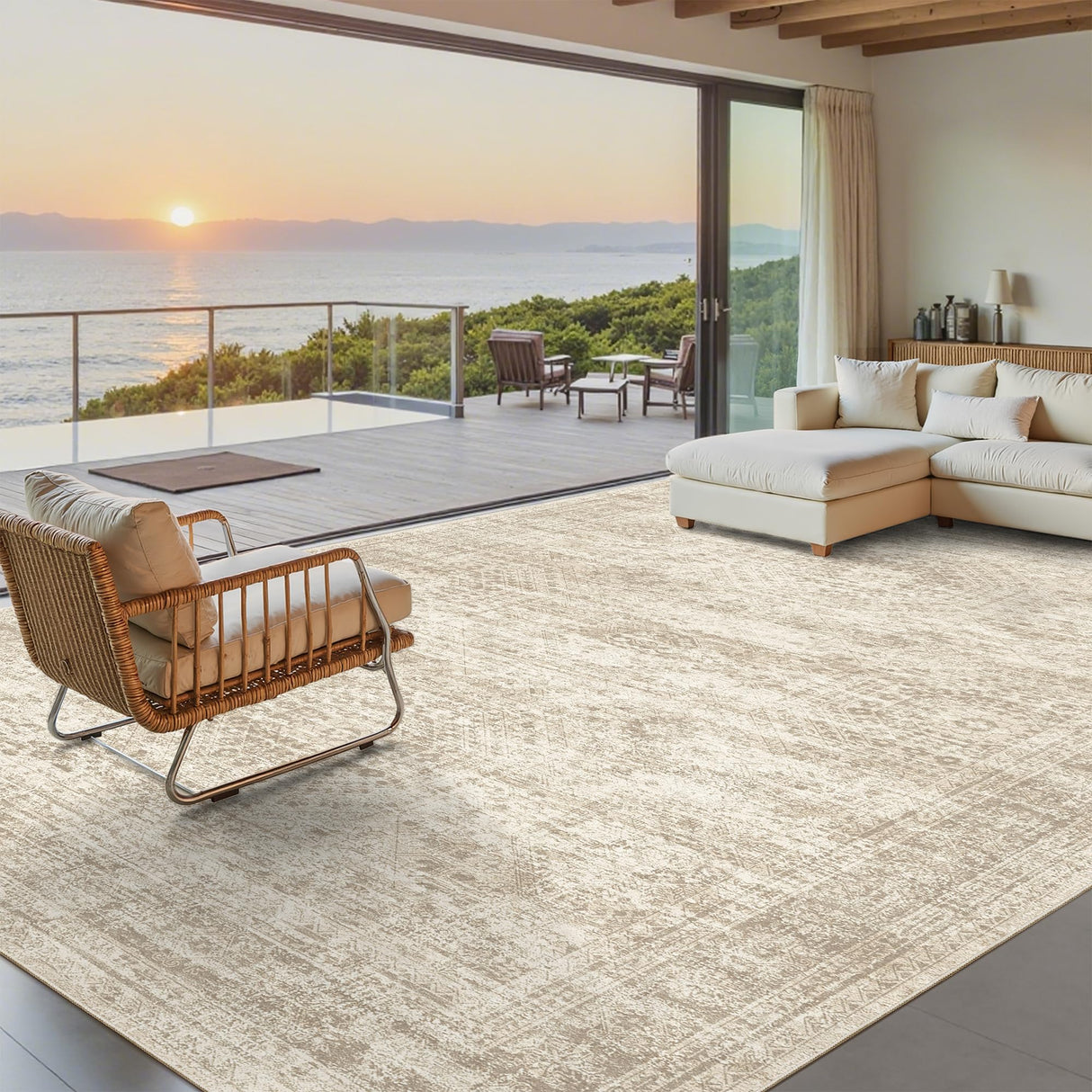 Soalmost Washable Area Rug 8x10, Large Soft Rugs for Living Room Vintage Beige Carpet 8x10 Area Rugs for Bedroom Dining Room Non-Slip Stain Resistant Under Table Rug Soalmost