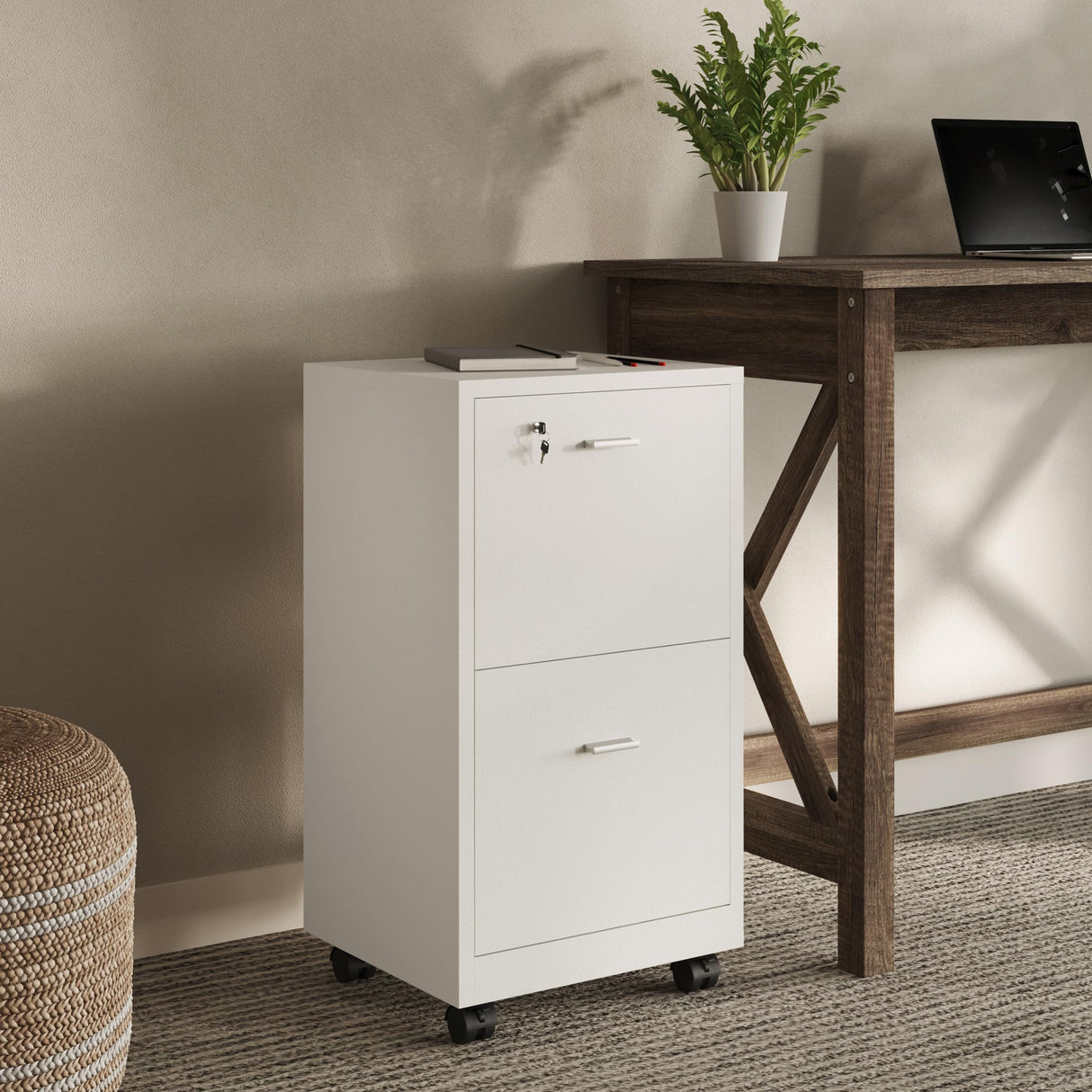 Lavish Home File Cabinet - 2-Drawer Cabinet with Lock and Deep Drawer Storage - Rolling Filing Cabinet for Under The Desk, Home, or Office (White) Lavish Home