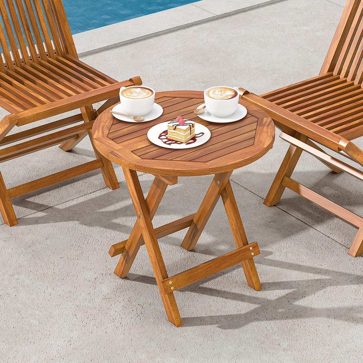 YITAHOME Teak Wood Outdoor Side Table, Patio Folding Round End Table with Metal Buckles and X-Frame, Outdoor Bistro Table Ideal for Backyard Patio Garden Living Room Kitchen, Easy to Carry YITAHOME