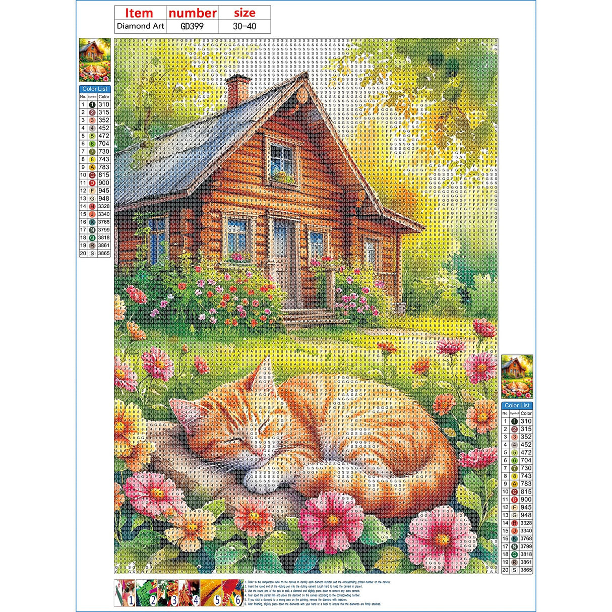 GDYEEH DIY 5D Cute Kitten Diamond Art Kits, Round Full Drill Hut Garden Diamond Painting Picture, Sleeping Cat Painting by Numbers Art Kits for Adults Beginners Home Wall Decor 12x16 inch GDYEEH