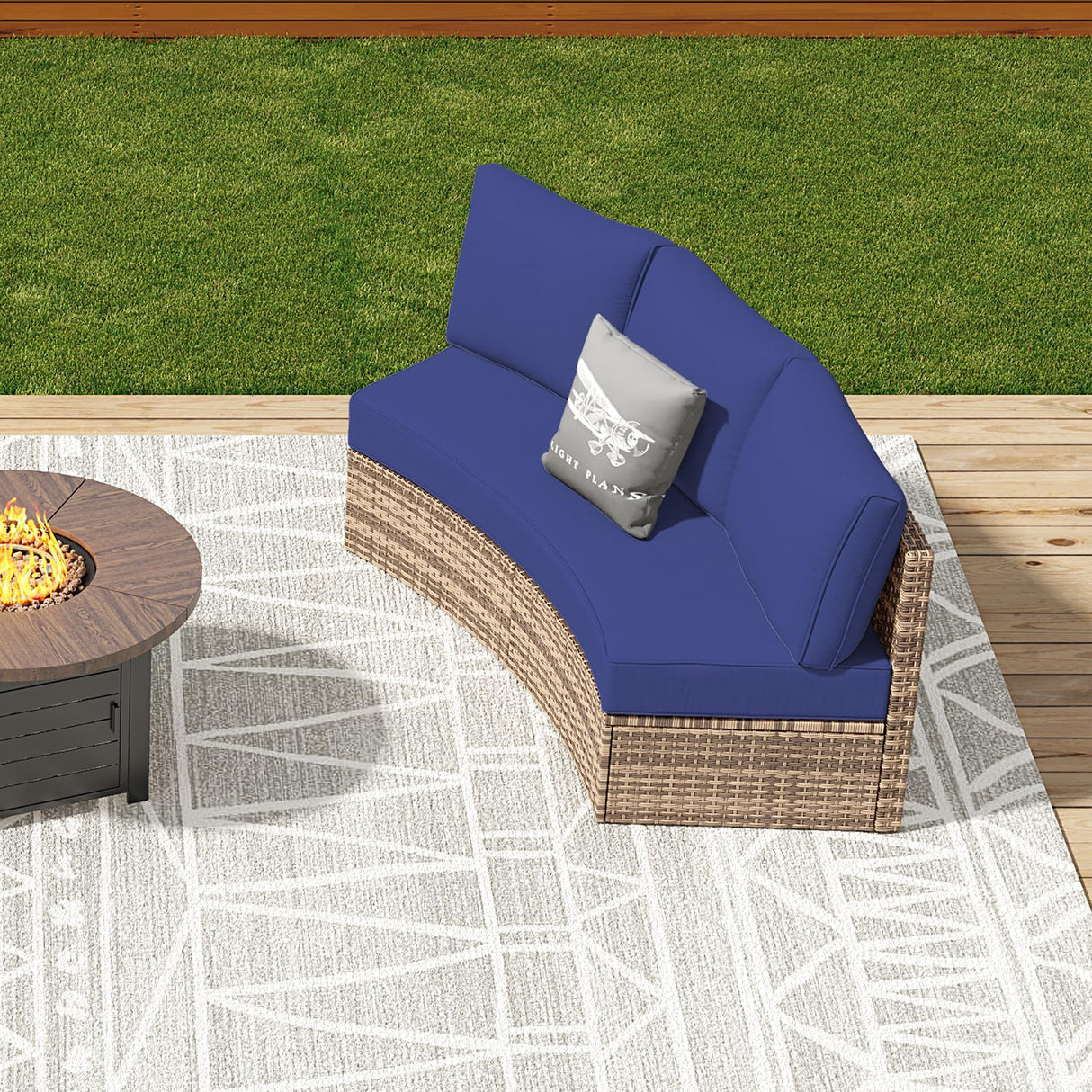 LUXOAK Patio Furniture Sets, 3 Piece Half-Moon Sectional Round Sofa Set, Outdoor Patio Furniture with Cushions for Beach, Pool, Balcony, Blue LUXOAK