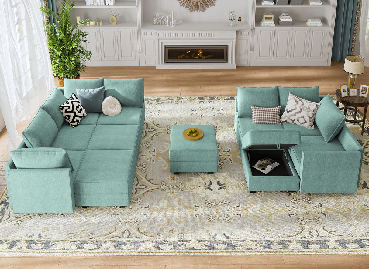 HONBAY Convertible U Shaped Modular Sofa Sectional Modular Couch with Chaise Oversized Sofa Sleeper Couch for Large Living Room,Aqua Blue HONBAY