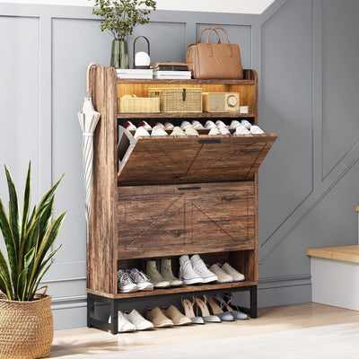 spanspace Shoe Storage Cabinet with 2 Flip Drawers & Adjustable Shelf,47-Inch Hidden Shoe Storage, Space-Saving Narrow Shoe Rack Cabinet for Hallway