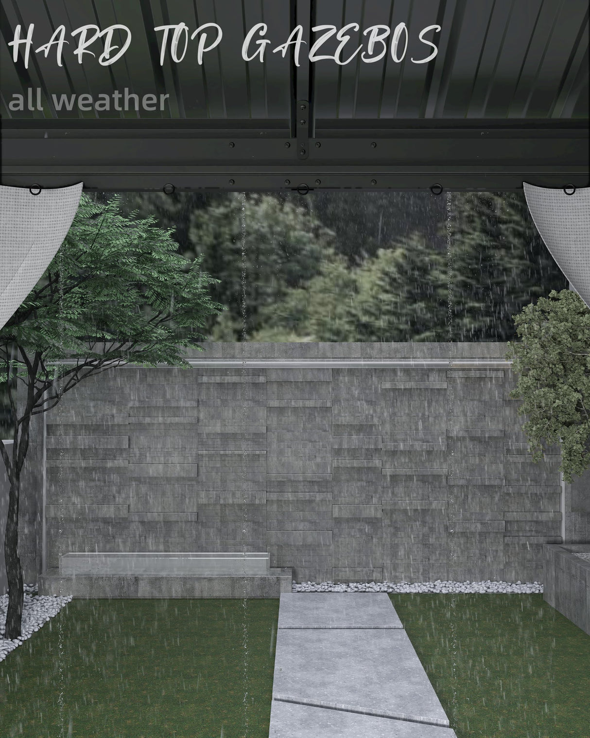 KYBOLT 10x14 Ft Hardtop Gazebos with Heavy Duty Double Roof, Nettings and Curtains Galvanized Steel Outdoor Gazebos for Patio, Backyard, Deck, Lawn (Grey) KYBOLT