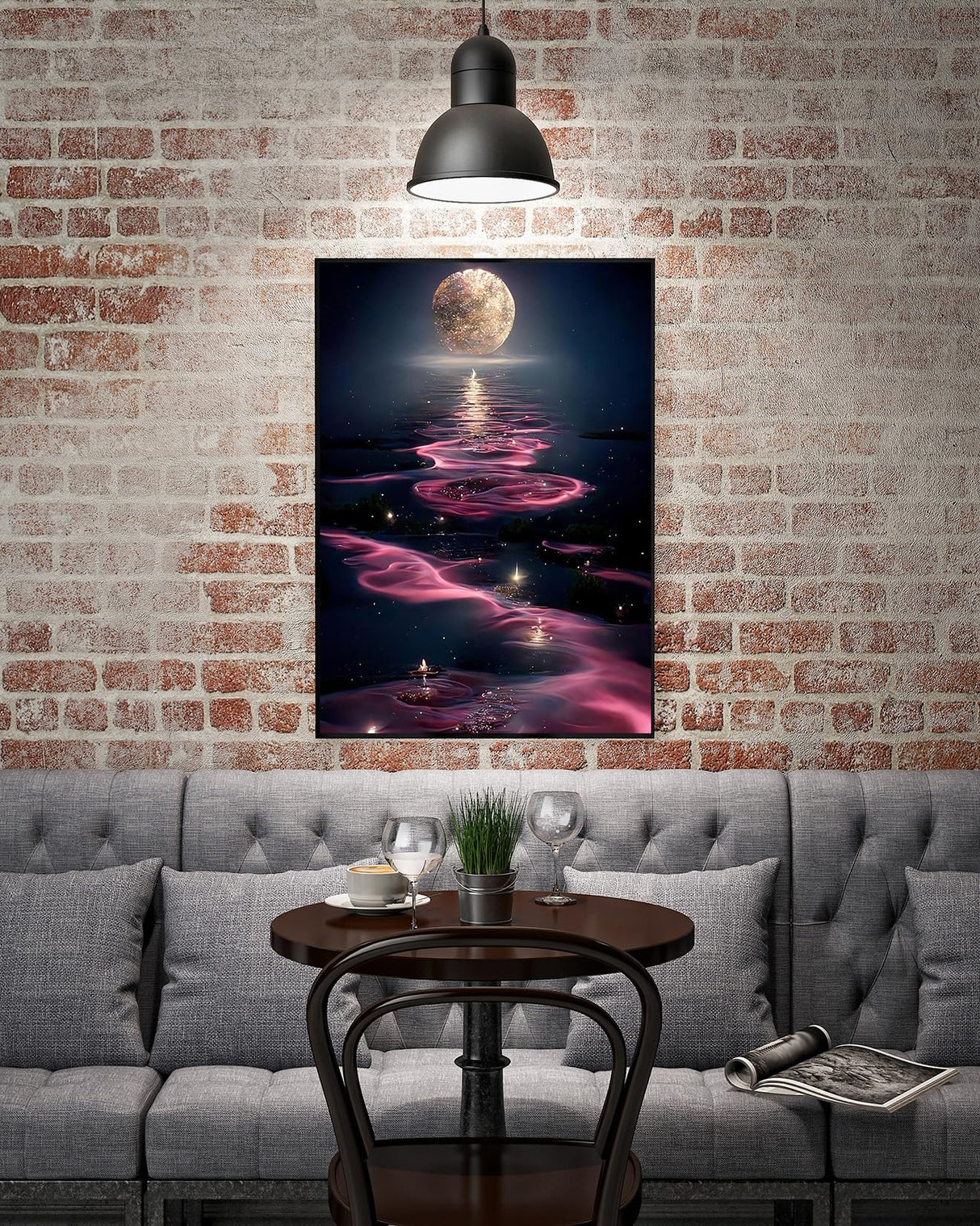 KINPLUB 5D Diamond Painting Kits for Adults Beginners, Sea Moon Diamond Art Kits for Adults, DIY Full Drill Round Diamond Dots, Home Wall Decor 12x16 Inch KINPLUB