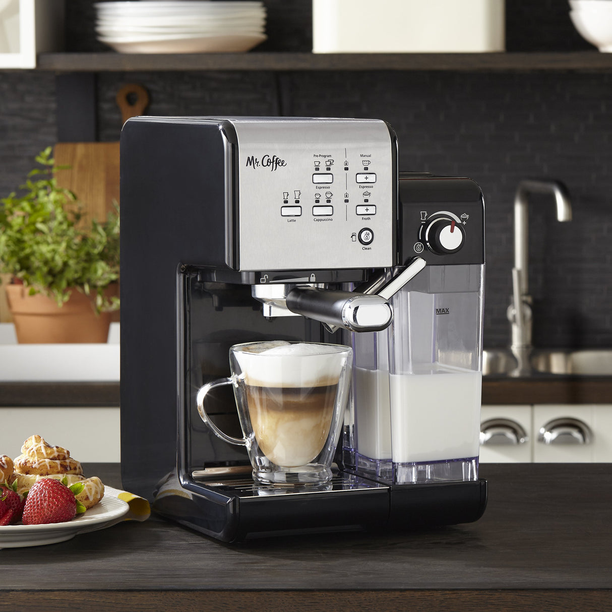 Mr. Coffee Programmable Espresso & Cappuccino Machine with Automatic Milk Frother & 19-Bar Pump, Stainless Steel Mr. Coffee
