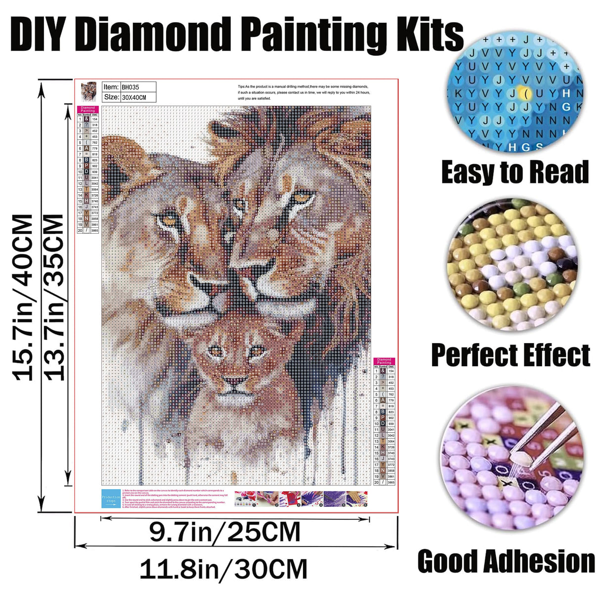 GMETINC 5D Diamond Painting Kits for Adults, Lion Family Diamond Art Kits for Adults Beginner, DIY Full Drill Diamond Dots Paintings with Gem Art and Crafts Home Wall Decor 12 * 16inch GMETNIC