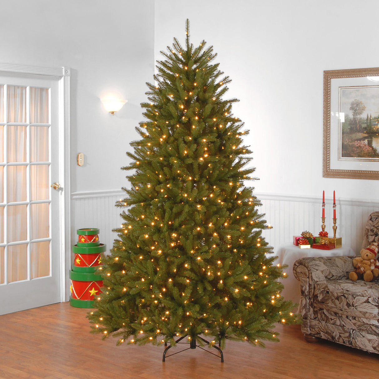 National Tree Company Pre-Lit Artificial Full Christmas Tree, Green, Dunhill Fir, White Lights, Includes Stand, 7.5 Feet National Tree Company