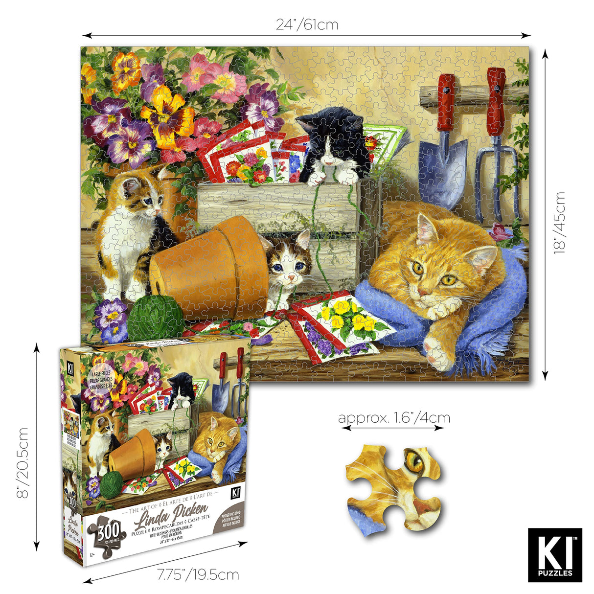 300 Piece Puzzle for Adults Linda Picken Little Bloomers Cat & Kittens 24 x 18 Cute Jigsaw by KI Puzzles KI Puzzles