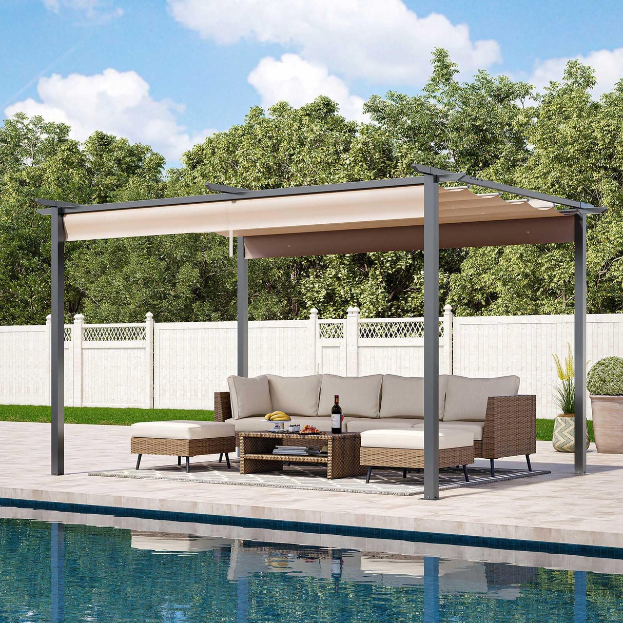 LAUSAINT HOME 10'x 13' Outdoor Retractable Pergola with Sun Shade Canopy, Heavy-Duty Aluminum Pergola, Patio Metal Shelter for Grill, Garden, Backyard, Brown LAUSAINT HOME