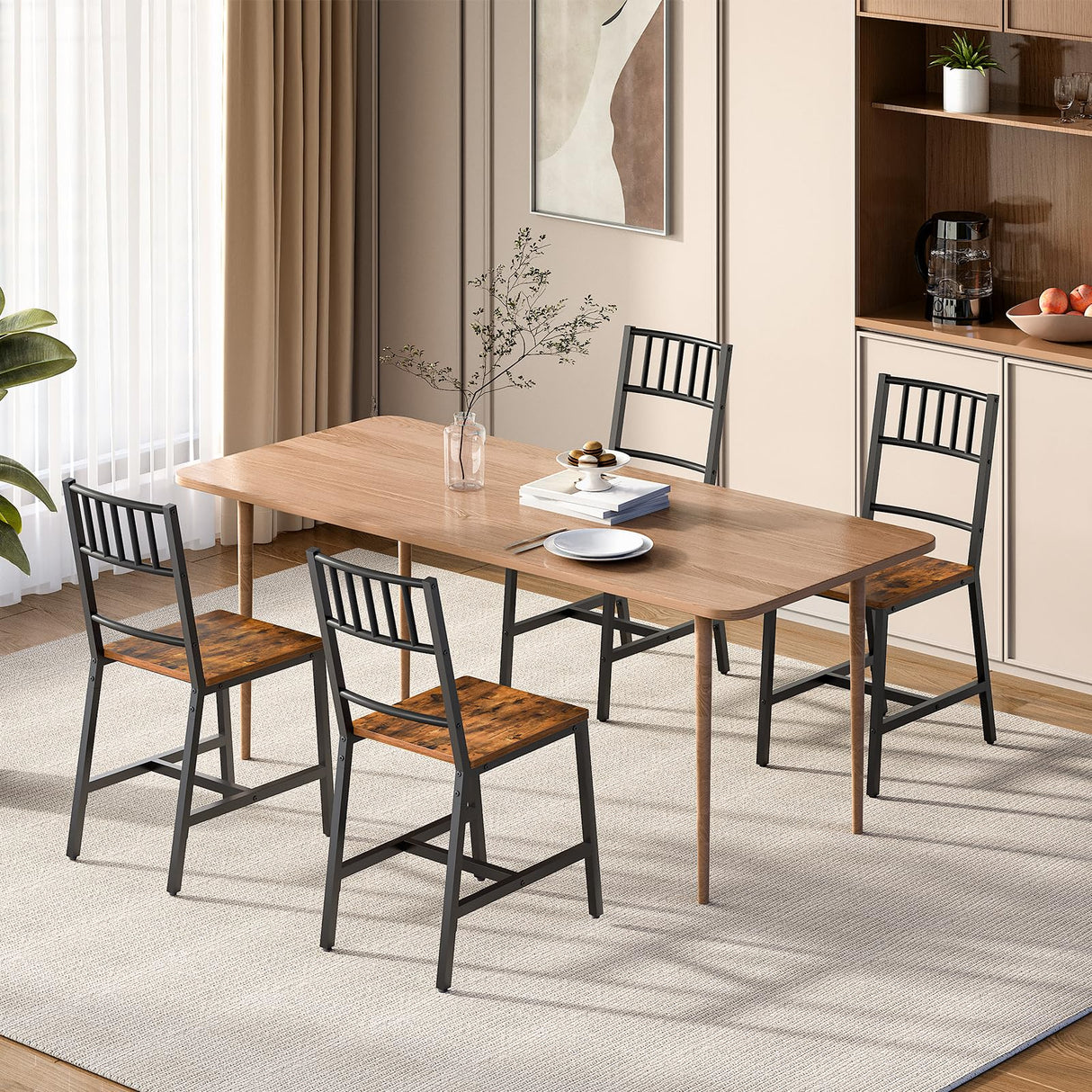 HOOBRO Dining Chairs Set of 2, Rustic Wooden Chairs with Metal Frame, Dining Room Chairs with Slat Back, Easy to Assemble, Modern Dining Chair for Kitchen, Living Room, Rustic Brown and Black BF39CD01 HOOBRO