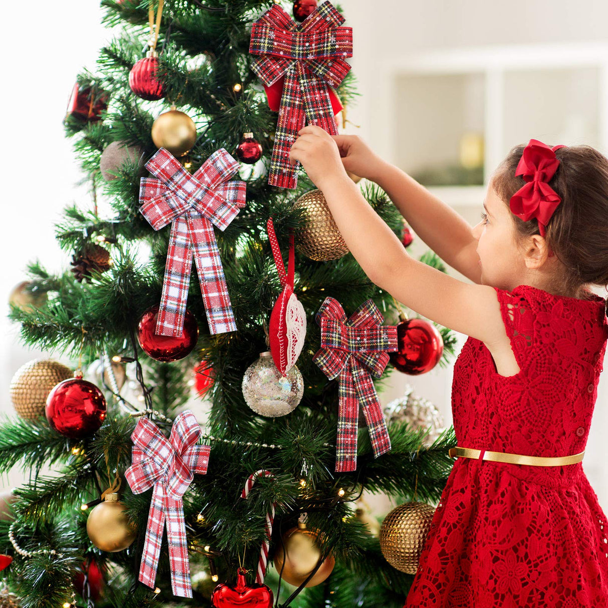 4 Rolls Christmas Plaid Ribbon - Snowflake Plaid Burlap Ribbon for Christmas Tree Wrapping, 24 Yards (1.6 Inch) WILLBOND