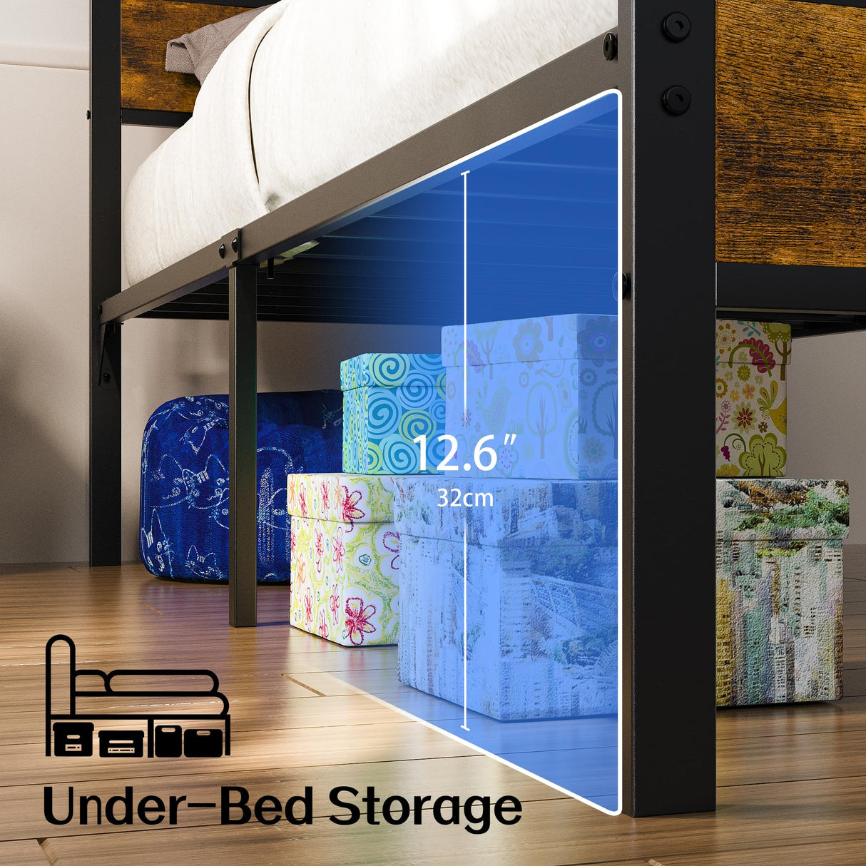 Twin Bed Frame with Storage Headboard and USB Charging Station, Smart LED Lights, Noise Free, Metal Platform Bed Easy Assembly, No Box Spring Needed Liians