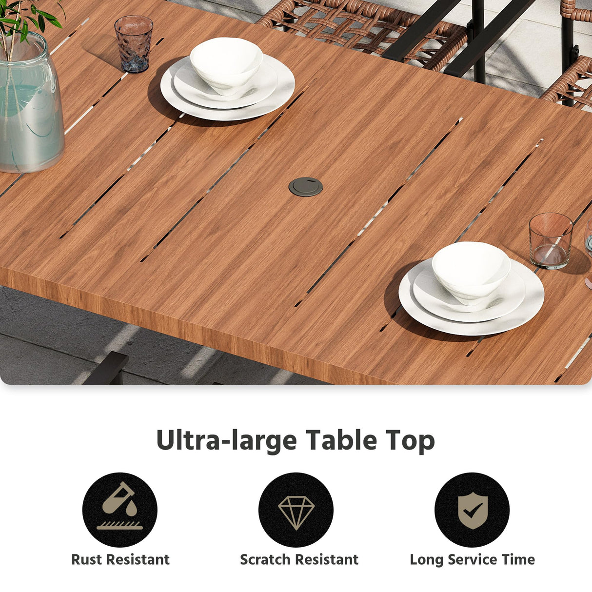 LAUSAINT HOME Outdoor Patio Dining Set 7 Pieces, Outdoor Rattan Dining Table and Chairs Set with Metal Table and Umbrella Hole, Patio Furniture Sets for Garden Backyard Deck Balcony LAUSAINT HOME