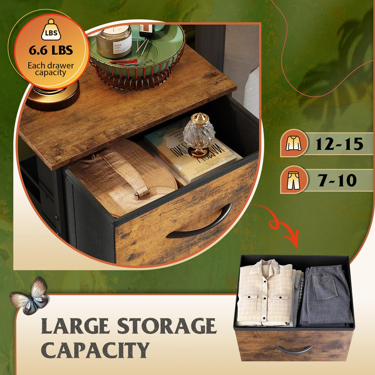 WLIVE Dresser with 4 Drawers, Fabric Storage Tower, Organizer Unit for Bedroom, Hallway, Entryway, Closets, Sturdy Steel Frame, Wood Top, Easy Pull Handle, Rustic Brown Wood Grain Print WLIVE