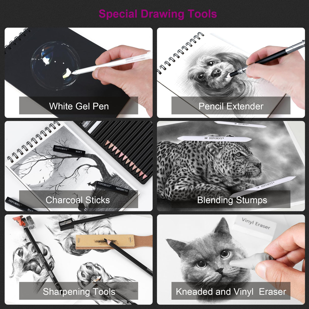 HIFORNY 30 PCS Sketching Drawing Pencil Set,Sketch Pencils Art Supplies with Graphite,Charcoal,Blending Tools,Accessories,Drawing Kit for Adults Artists HIFORNY