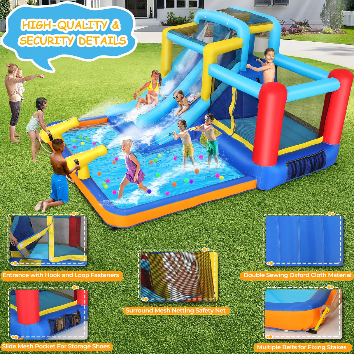 Whubefy Bounce House with Double Water Slide for Kids 3-12 w/Blower, 12x10FT Jump and Slide Inflatable Water Park w/ 2 Slides, Jumping Area, Climbing Wall and Water Cannons for Indoor Outdoor Backyard Whubefy