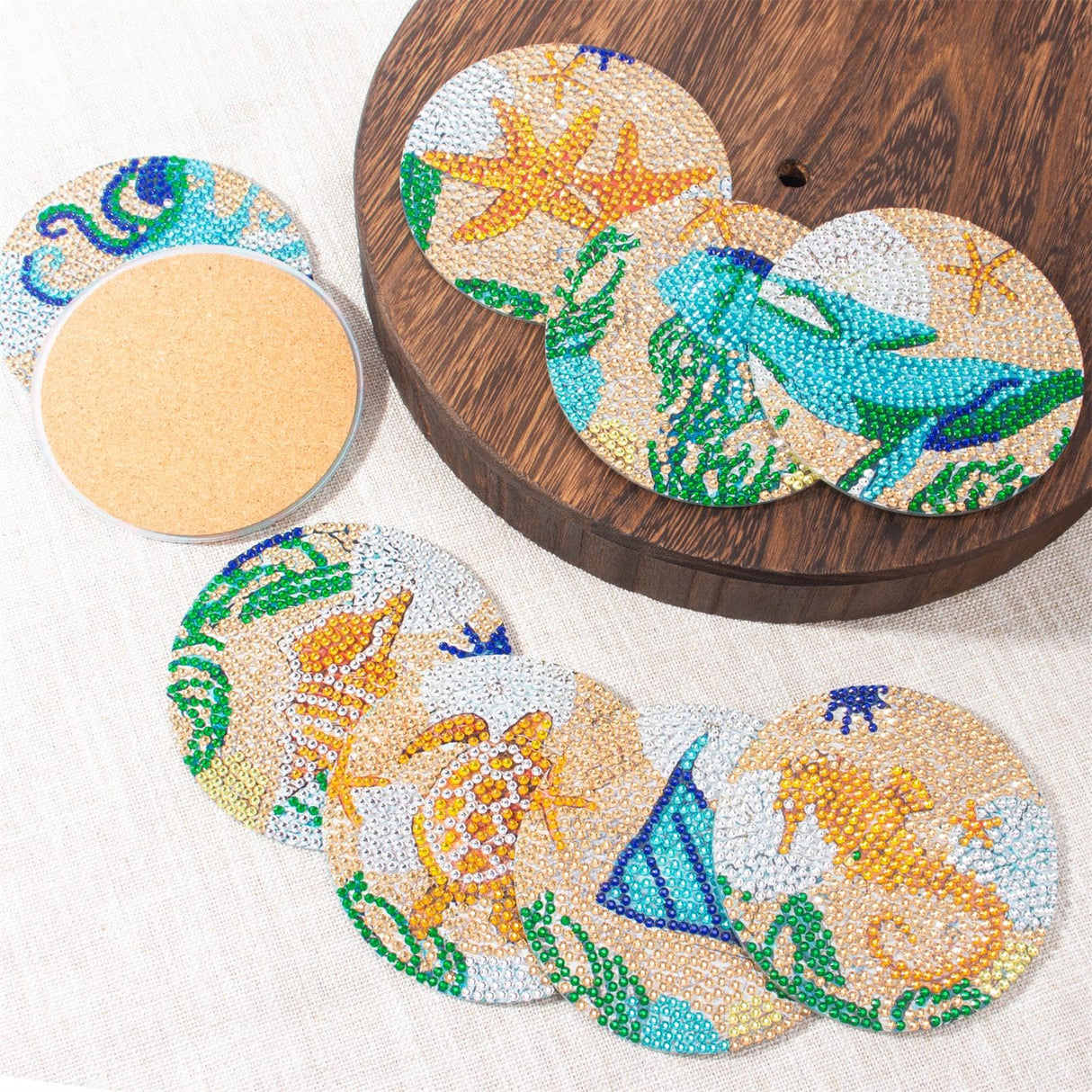 Ocean Diamond Art Coasters Kit for Adults, 8PCS DIY Diamond Painting Coaster Crafts with Holder, Mosaic Gem Art Craft Kits, Diamond Dotz Painting Accessories, Arts and Crafts Gift for Women & Teens Asbondy