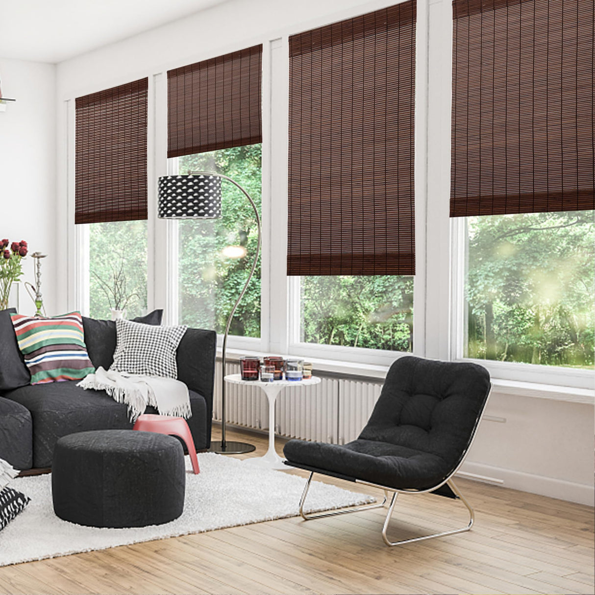 Alimoo Cordless Natural Bamboo Roman Shades - Stylish Window Blinds 42W x 72L Alimoo