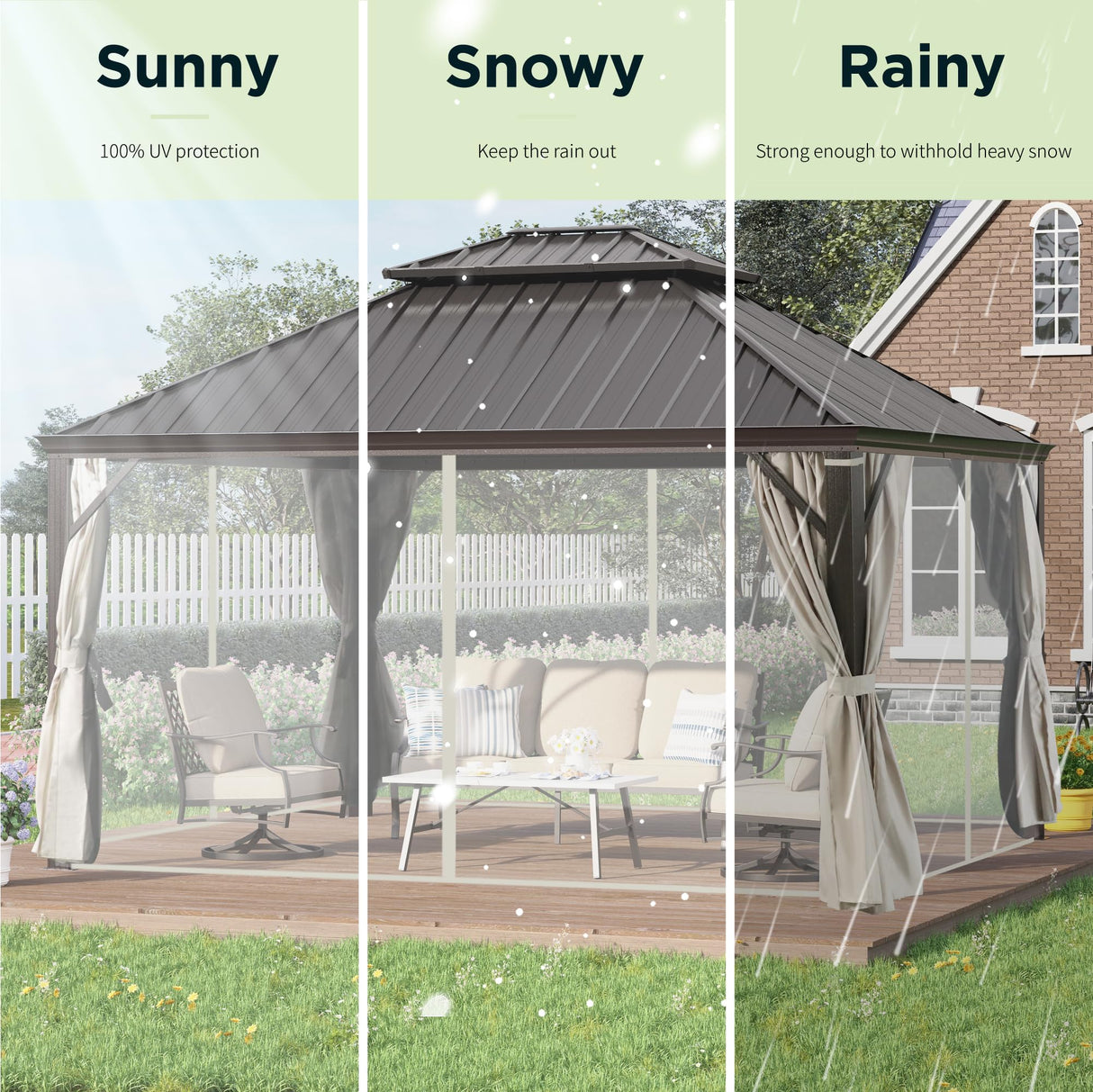 GREEN PARTY 12 X 14ft Hardtop Gazebo with Nettings and Curtains, Heavy Duty Double Roof Galvanized Steel, Outdoor Aluminum Gazebos Pergolas for Patios, Backyard, Deck, Garden, Lawns GREEN PARTY