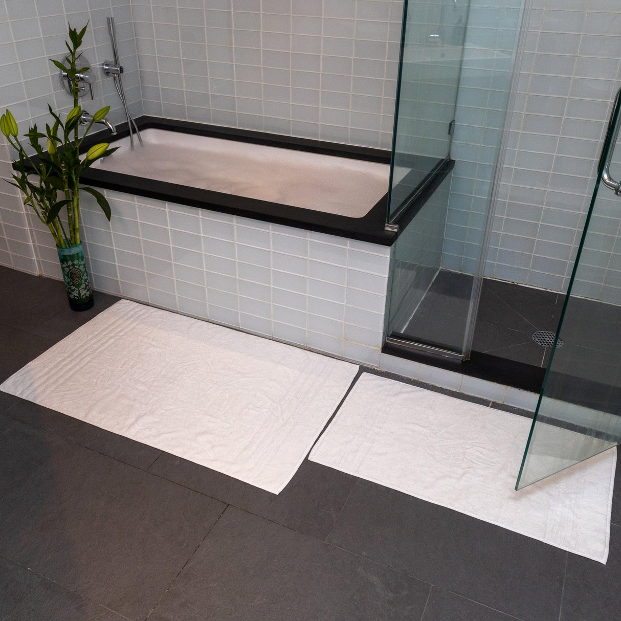 Mosobam Luxury Turkish XL Bath Mat 28X44 White 1000 GSM Bamboo Viscose & Aegean Turkish Combed Cotton Mosobam