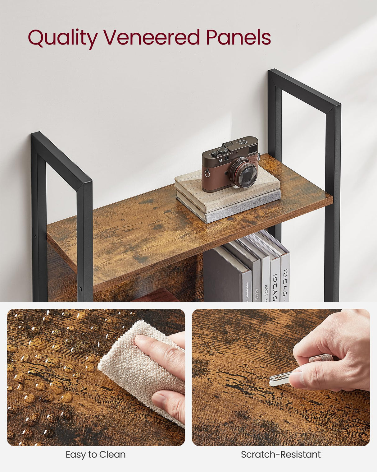 VASAGLE 5-Tier Bookshelf, Book Shelf, Industrial Bookcase, with Steel Frame, for Living Room, Home Office, Bedroom, 9.4 x 24.4 x 65 Inches, Rustic Brown and Black ULLS025B01 VASAGLE