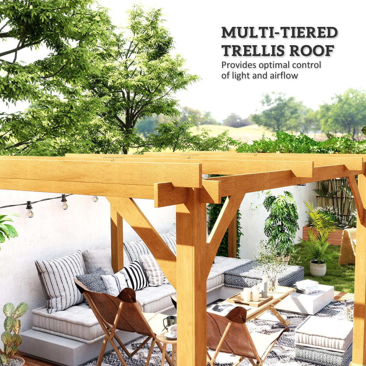 Outsunny 20' x 10' Outdoor Pergola, Wood Gazebo Grape Trellis with Stable Structure and Concrete Anchors for Climbing Plant Support, Garden, Patio, Backyard, Deck, Dark Brown Outsunny