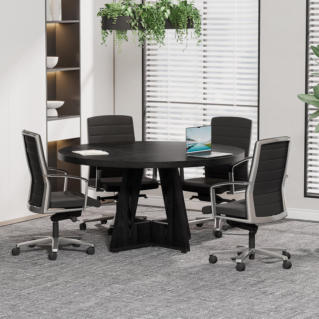 Tribesigns 47-Inch Round Conference Table for 4-6 People, Wooden Meeting Room Table with Thicken Tabletop and Wood Base (Black) Tribesigns